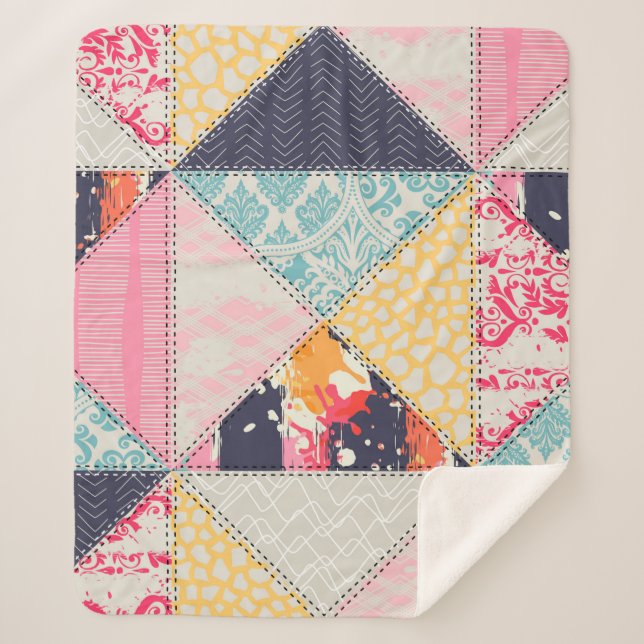 Seamless Patchwork style pattern.  Sherpa Blanket (Front)
