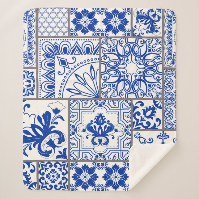 Seamless patchwork tile with Victorian motives. Ma Sherpa Blanket (Front)