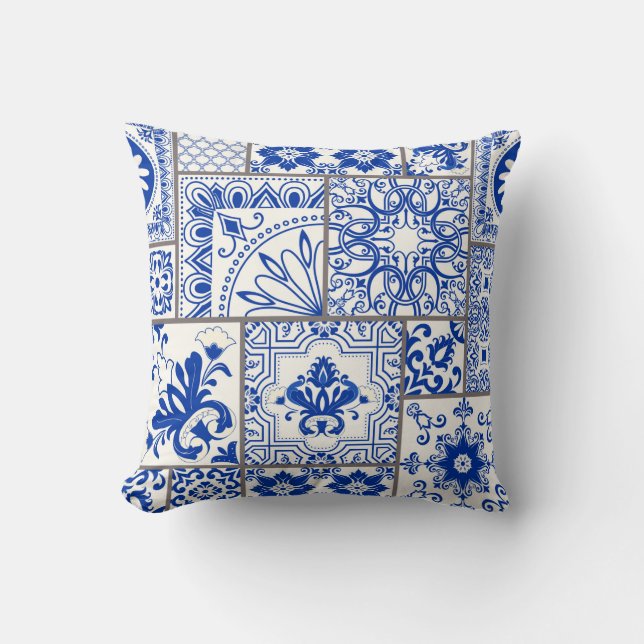 Seamless patchwork tile with Victorian motives. Ma Throw Pillow (Front)
