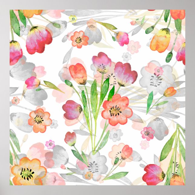 seamless pattern abstracts floral composition tuli poster (Front)