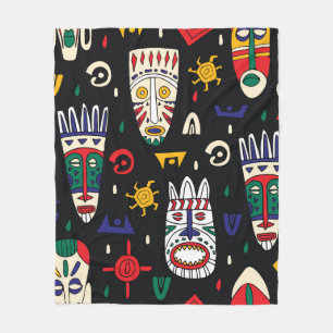 Seamless pattern african tribal masks fleece blanket