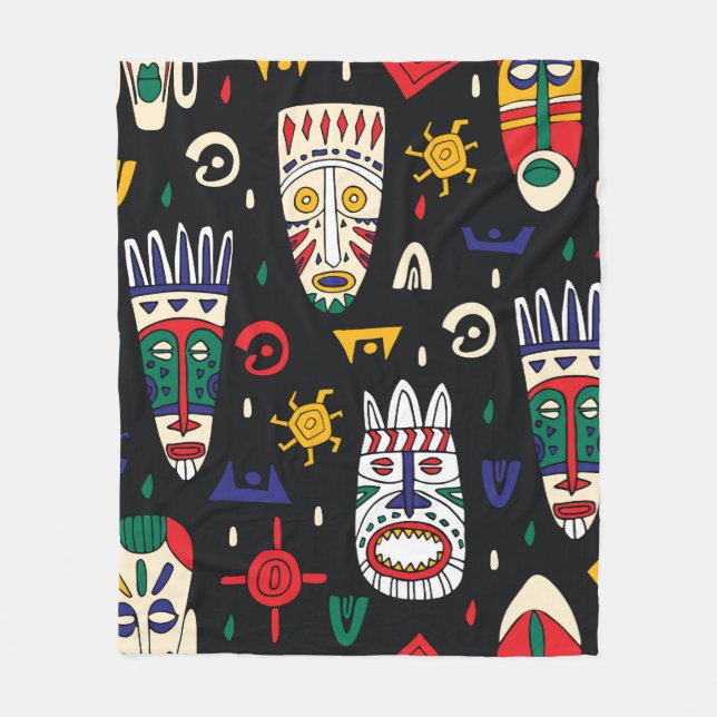 Seamless pattern african tribal masks fleece blanket (Front)