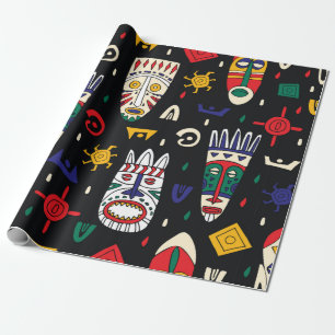 Seamless pattern african tribal masks wrapping paper