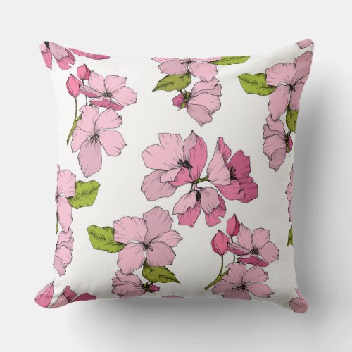 Seamless pattern Appe blossom pretty floral pink Throw Pillow