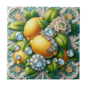 Seamless Pattern Art Deco Lemons and Diamonds Ceramic Tile