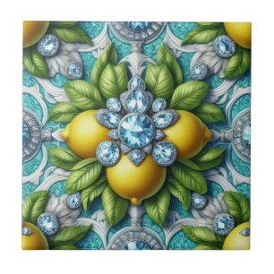 Seamless Pattern Art Deco Lemons and Diamonds Ceramic Tile