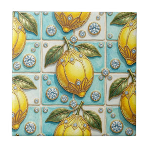 Seamless Pattern Art Deco Lemons and Diamonds Ceramic Tile