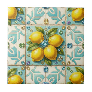 Seamless Pattern Art Deco Lemons and Diamonds Ceramic Tile
