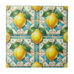 Seamless Pattern Art Deco Lemons and Diamonds Ceramic Tile