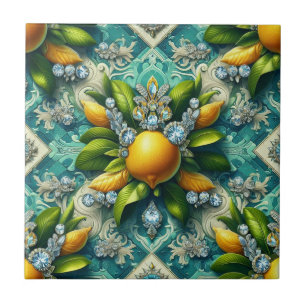 Seamless Pattern Art Deco Lemons and Diamonds Ceramic Tile