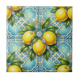 Seamless Pattern Art Nouveau Lemons and Diamonds Ceramic Tile