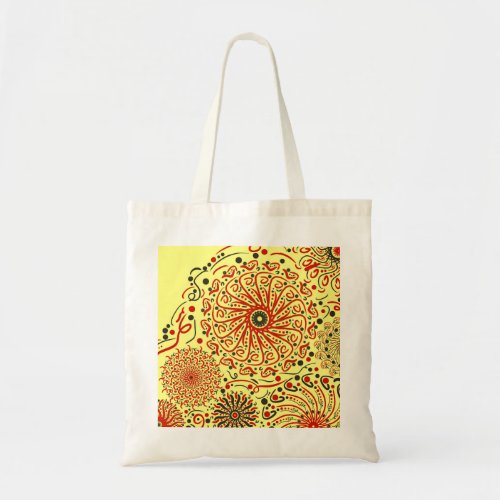 Seamless Pattern Artistic Batik Floral Yellow Tote Bag