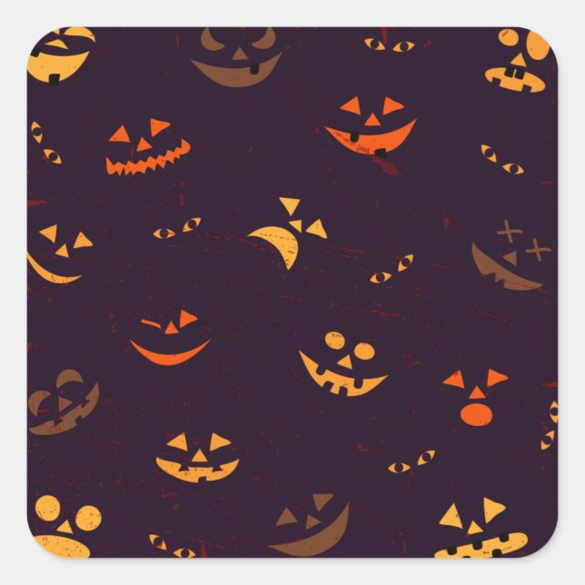 Seamless Pattern Background Of Pumpkin Devil Face Square Sticker (Front)