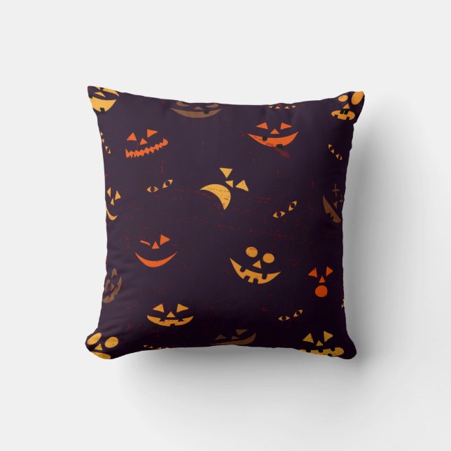 Seamless Pattern Background Of Pumpkin Devil Face Throw Pillow (Front)