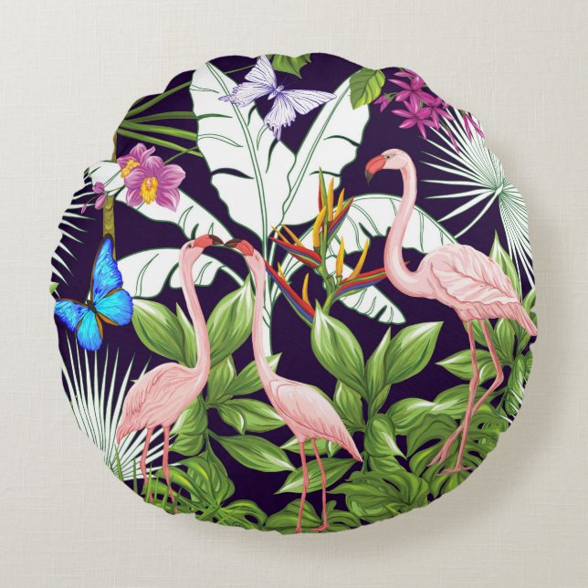 Seamless pattern, background with flamingo and tro round pillow (Front)