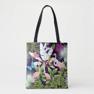 Seamless pattern, background with flamingo and tro tote bag