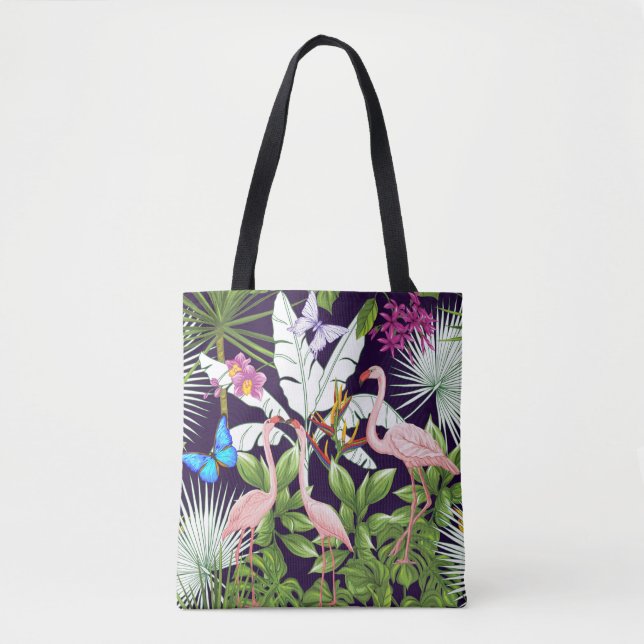 Seamless pattern, background with flamingo and tro tote bag (Front)