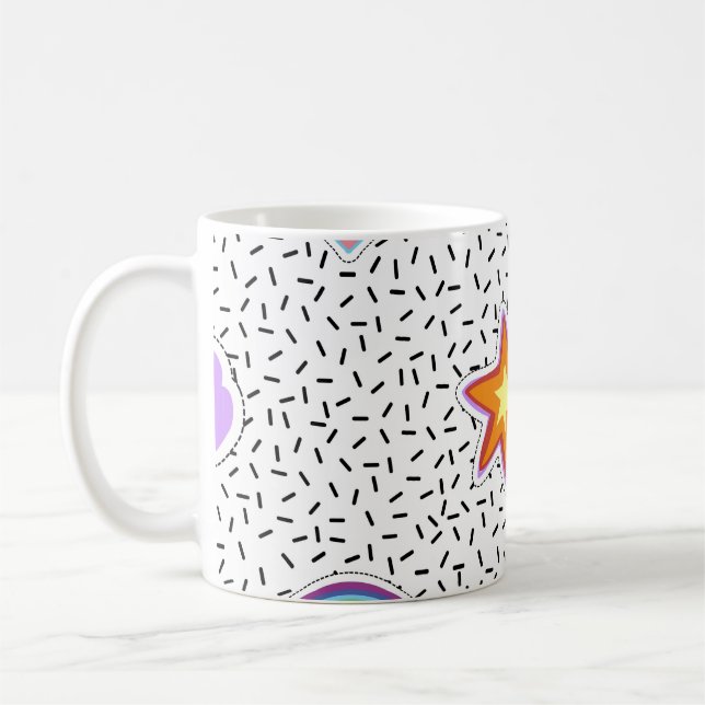 Seamless pattern background with patch cartoon sta coffee mug (Left)