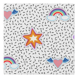 Seamless pattern background with patch cartoon sta faux canvas print