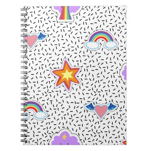 Seamless pattern background with patch cartoon sta notebook