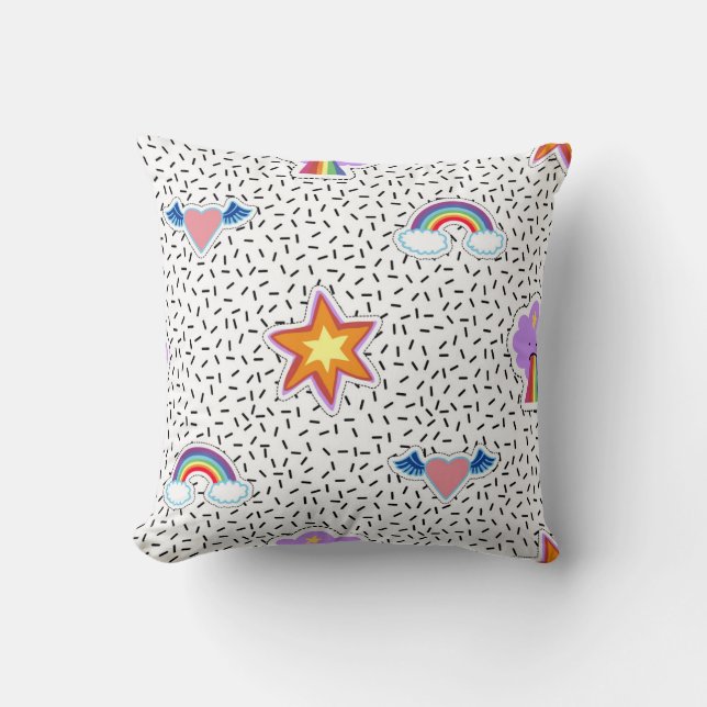 Seamless pattern background with patch cartoon sta throw pillow (Front)