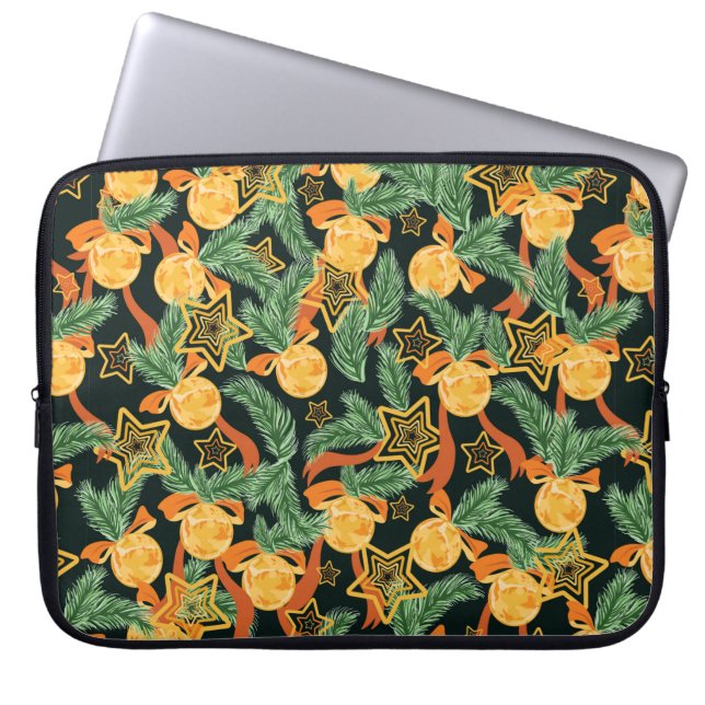 seamless pattern background with Pine leaves, star Laptop Sleeve (Front)