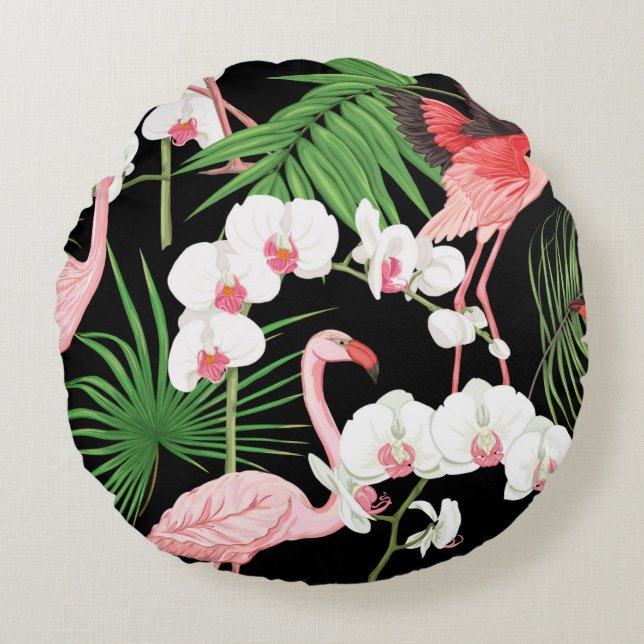 Seamless pattern, background with tropical plants, round pillow (Front)