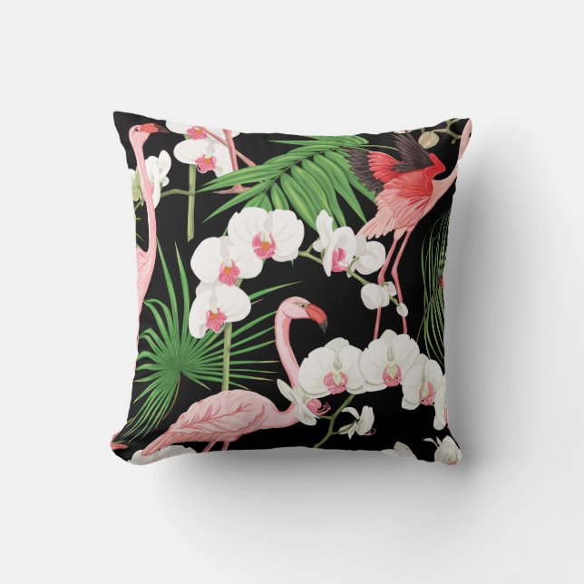 Seamless pattern, background with tropical plants, throw pillow (Front)