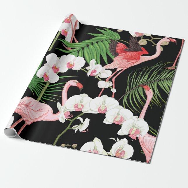 Seamless pattern, background with tropical plants, wrapping paper (Unrolled)