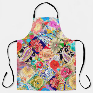 Seamless pattern, background with unicorn and vint apron