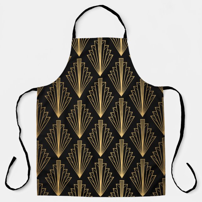 Seamless pattern black and gold background apron (Front)