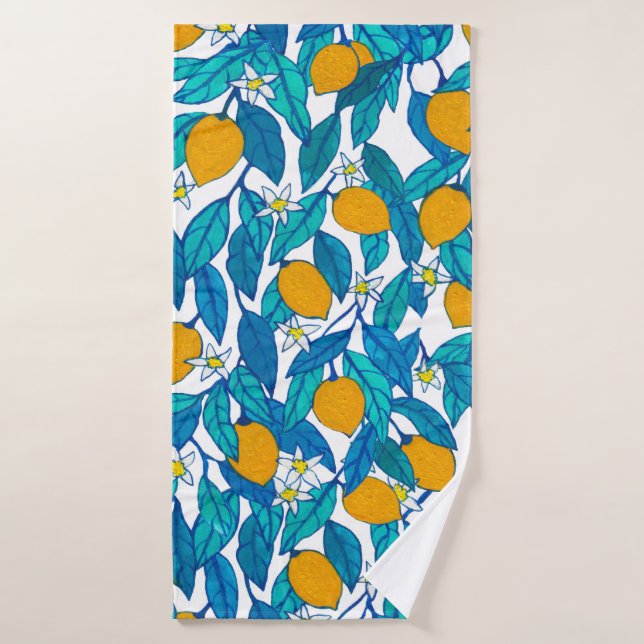 Seamless pattern. Blooming lemon. Flowers neroli.  Bath Towel (Bath Towel)