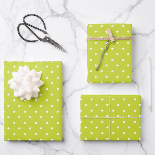 Seamless pattern  bright lime polka dot pattern wrapping paper sheets (Front)