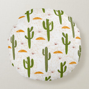 Seamless pattern, cactus, sand texture, Mexican st Round Pillow