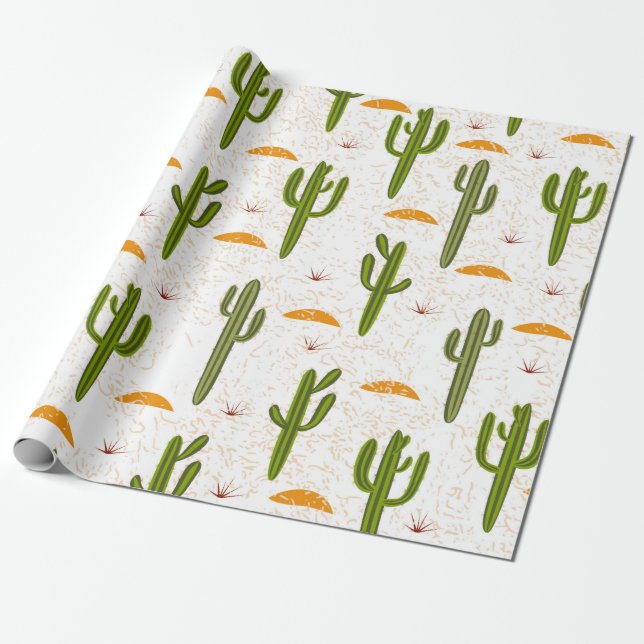 Seamless pattern, cactus, sand texture, Mexican st Wrapping Paper (Unrolled)