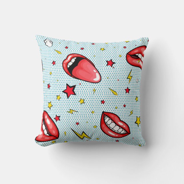 Seamless pattern cartoon comic super speech bubble throw pillow (Front)