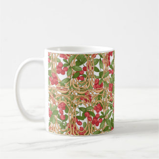 Seamless pattern cranberry in a wicker basket made coffee mug