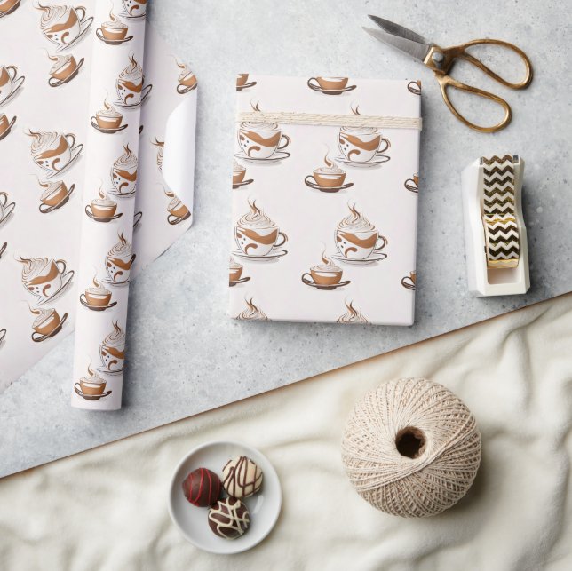 Seamless Pattern Cup of Cappuccino Wrapping Paper (Crafts)