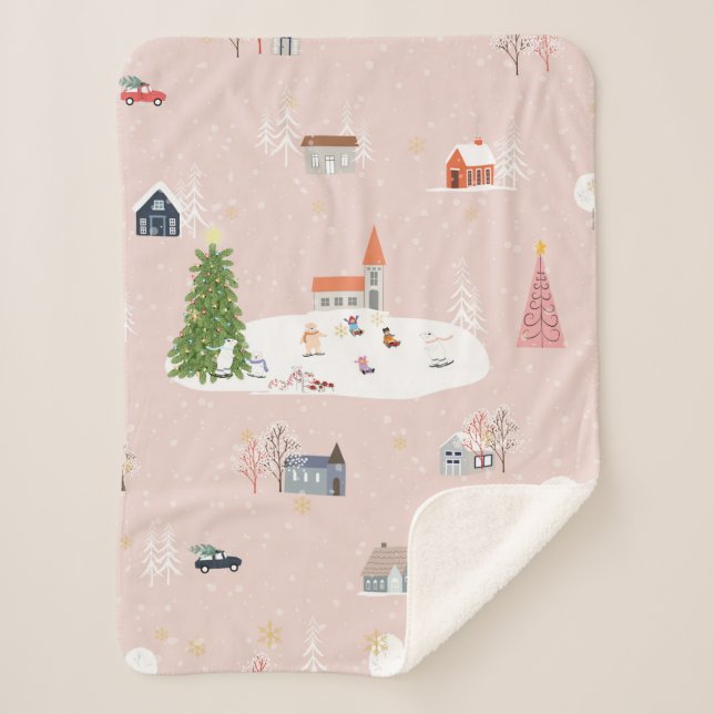 Seamless pattern Cute Christmas landscape in the t Sherpa Blanket (Front)