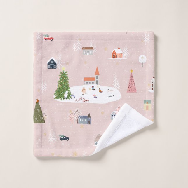 Seamless pattern Cute Christmas landscape in the t Wash Cloth (Wash Cloth)
