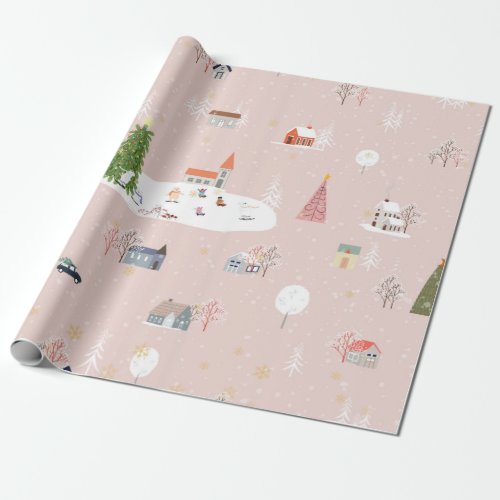 Seamless pattern Cute Christmas landscape in the t Wrapping Paper