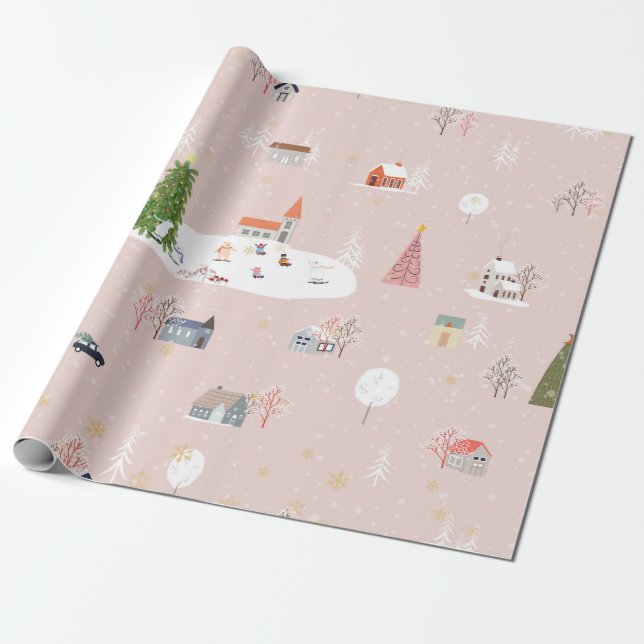 Seamless pattern Cute Christmas landscape in the t Wrapping Paper (Unrolled)