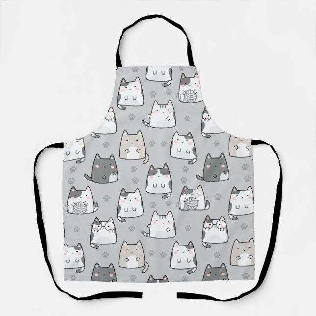 Seamless Pattern Cute Kawaii Cats Apron (Front)