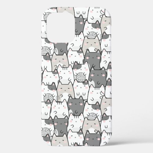 Seamless Pattern Cute Kawaii Cats iPhone 12 Case