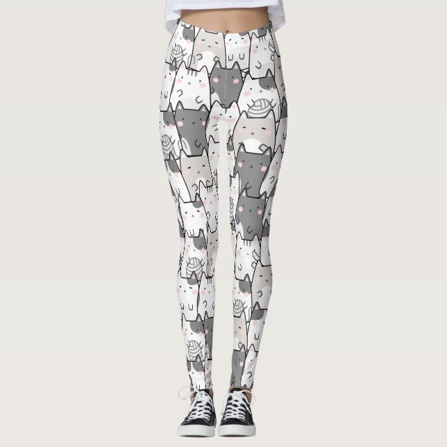 Seamless Pattern Cute Kawaii Cats Leggings (Front)