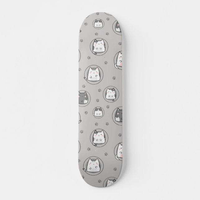 Seamless Pattern Cute Kawaii Cats Paw Skateboard (Front)