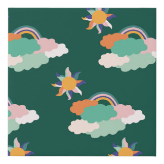 Seamless pattern design with colorful clouds and r faux canvas print