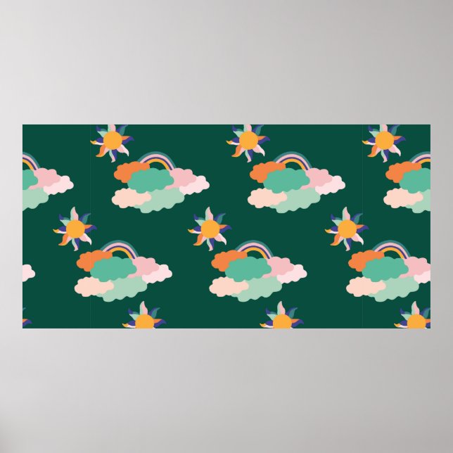 Seamless pattern design with colorful clouds and r poster (Front)