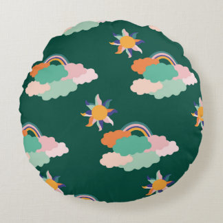 Seamless pattern design with colorful clouds and r round pillow