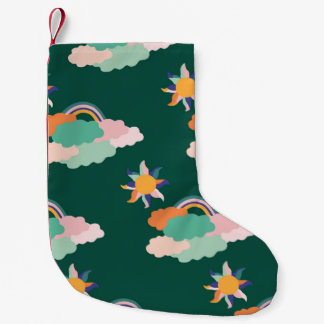 Seamless pattern design with colorful clouds and r small christmas stocking